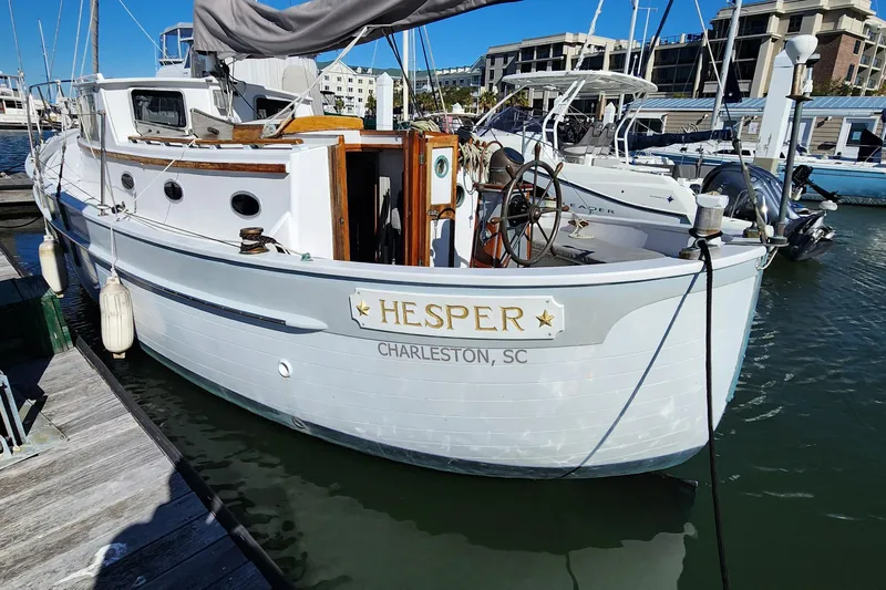 Slide: The Image of 1996 Tillotson-Pearson Motorsailer 32 docked in Charleston, SC marina. - 5