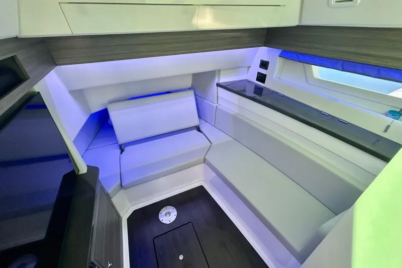 Slide: The Image of 2022 Aviara AV40 OB interior with modern seating and ambient lighting. - 47
