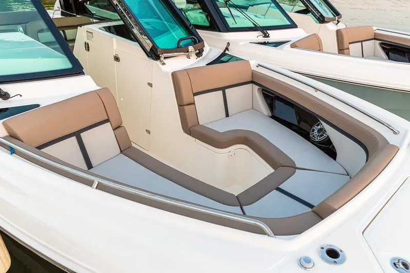 Slide: The Image of Manufacturer Provided Image: 2025 Boston Whaler 330 Vantage boat interior with luxurious seating and modern design. - 4