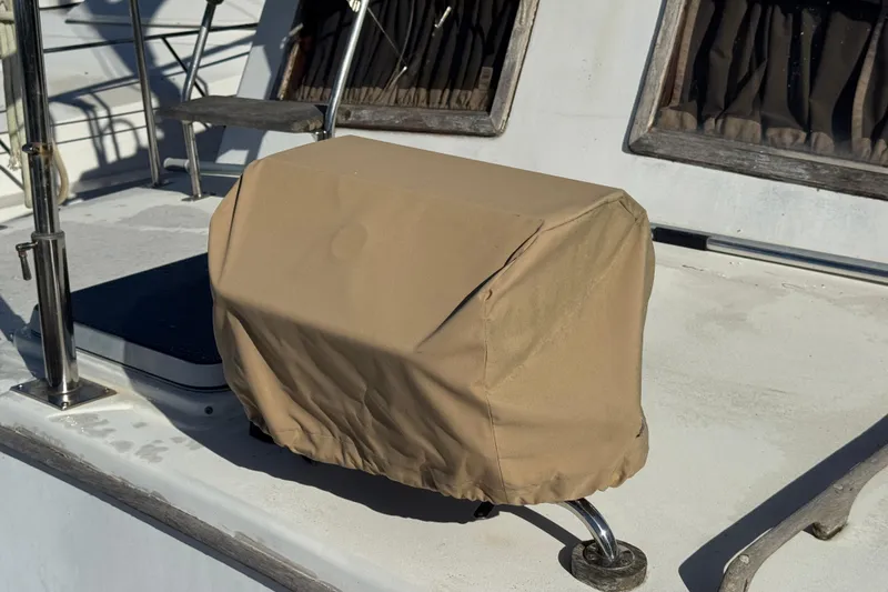 Slide: The Image of Tan cover on Newburyport 37 boat deck, 1986 model. - 6