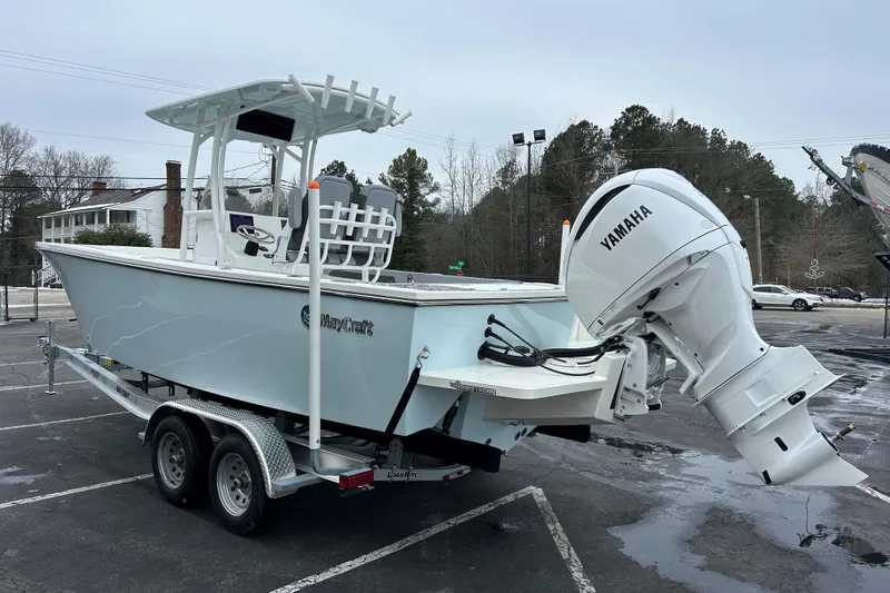 Slide: The Image of 2026 May-Craft 245 Offshore CC boat with Yamaha engine on trailer. - 3
