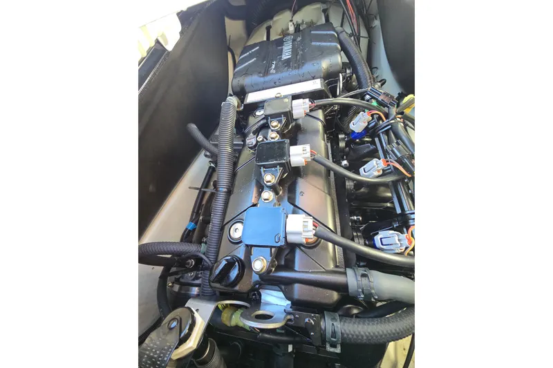 Slide: The Image of 2021 Yamaha WaveRunner VX Deluxe engine compartment, showcasing detailed components and wiring. - 6