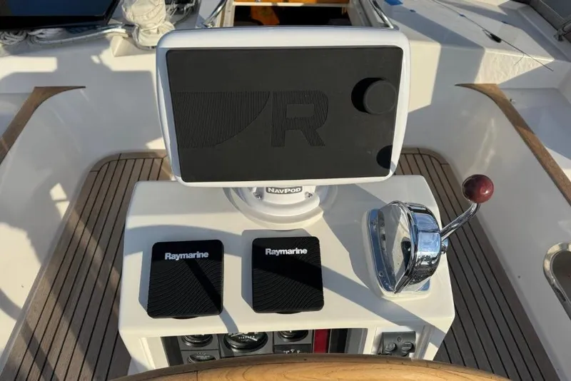 Slide: The Image of Cockpit controls of a 1992 Taswell 43 All Season yacht with Raymarine equipment. - 3