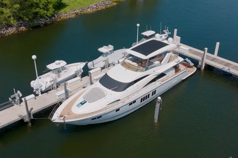 The Image of Aerial view of 2014 Fairline Squadron 78 Custom yacht docked at marina. - 0