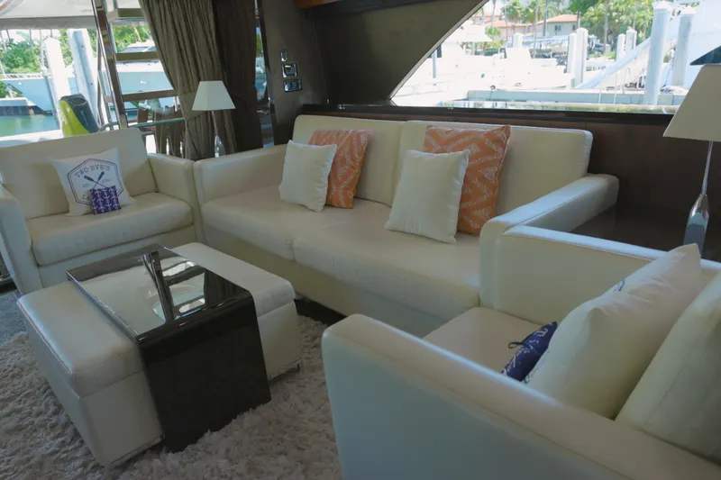 Slide: The Image of Luxurious interior of 2014 Fairline Squadron 78 Custom yacht with elegant white seating. - 11
