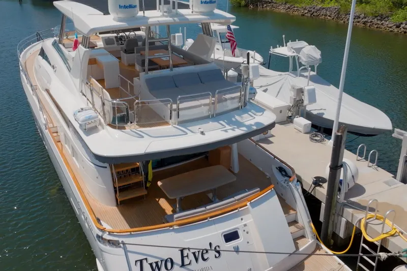 Slide: The Image of Luxury yacht Fairline Squadron 78 Custom 2014 docked at marina, aerial view. - 13