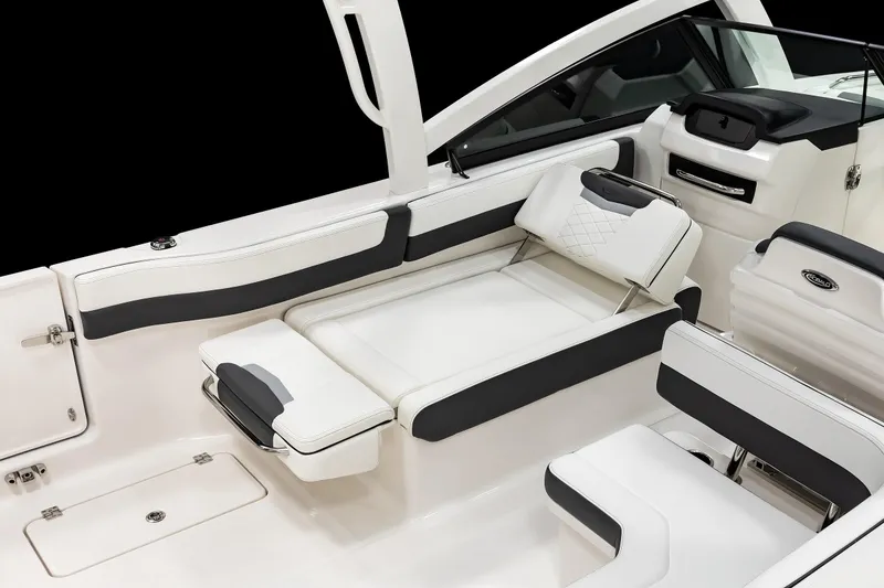 Slide: The Image of 2026 Robalo R277 Dual Console interior with luxurious seating and modern design. - 14