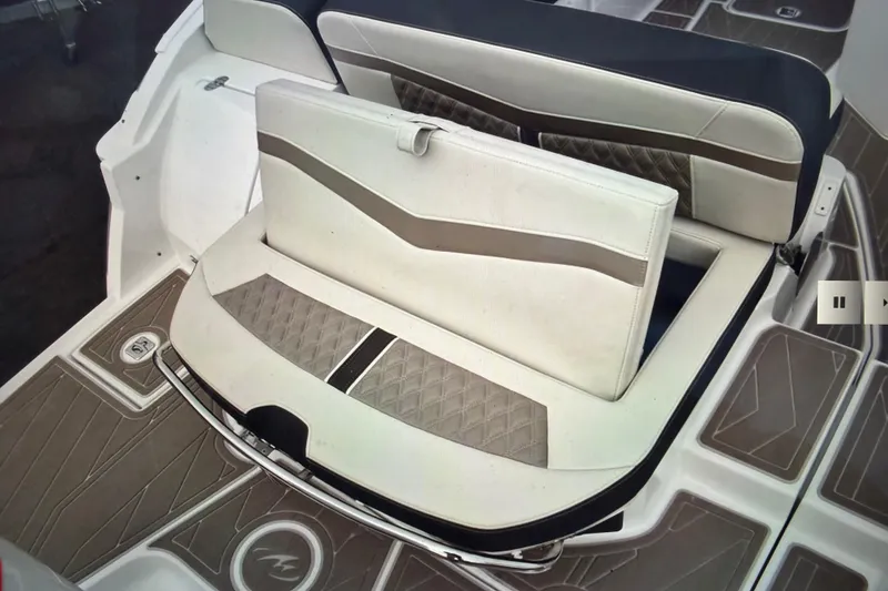 Slide: The Image of 2024 Monterey 255SS Super Sport boat interior seating with elegant design and premium materials. - 14