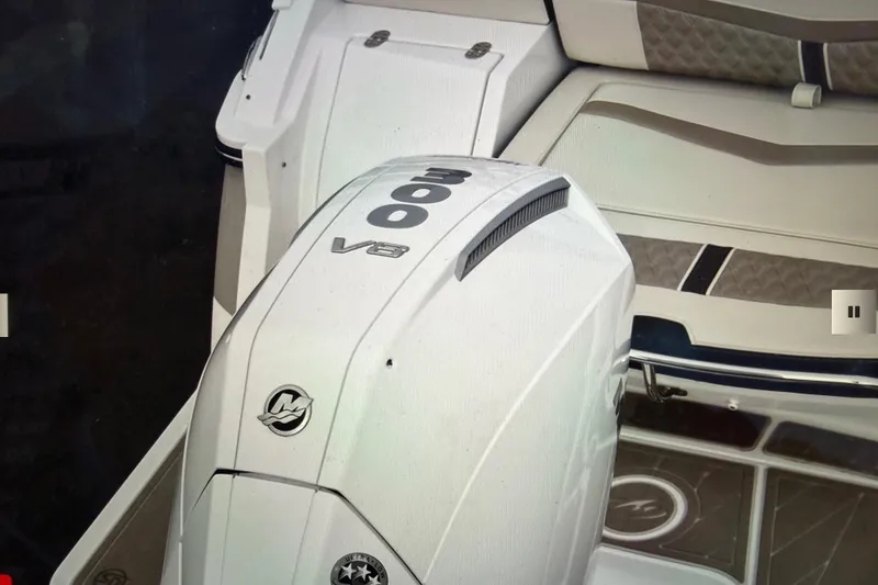 Slide: The Image of 2024 Monterey 255SS Super Sport boat with 300 V8 engine, featuring sleek seating design. - 24