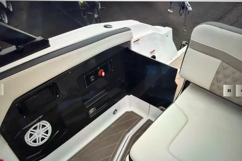 Slide: The Image of 2024 Monterey 255SS Super Sport boat interior with seating and speaker detail. - 27