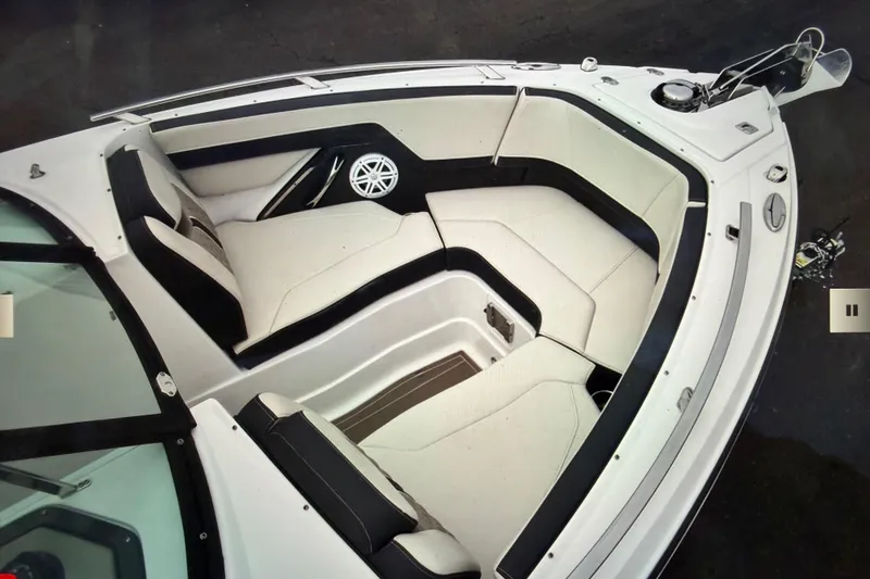 Slide: The Image of 2024 Monterey 255SS Super Sport boat interior with sleek seating and modern design. - 8