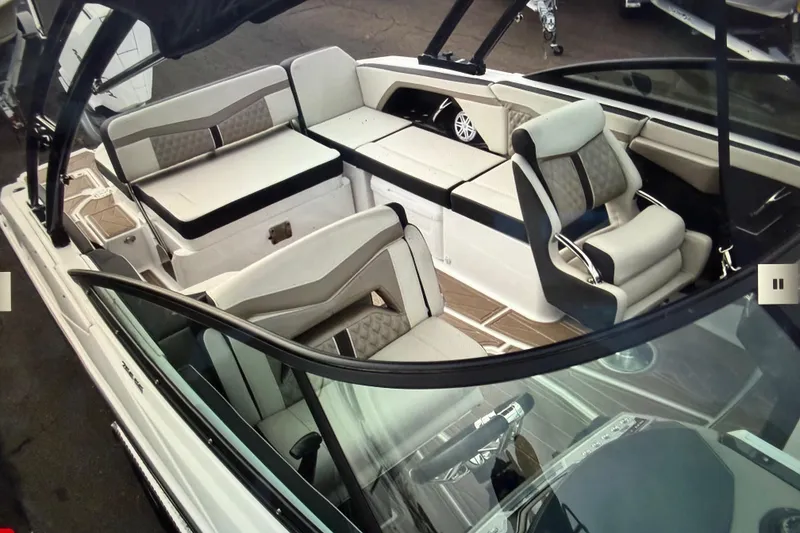 Slide: The Image of 2024 Monterey 255SS Super Sport boat interior with luxurious seating and modern design. - 9