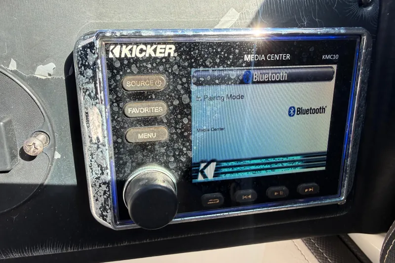 Slide: The Image of Kicker media center in 2019 Crownline Eclipse E255 XS, displaying Bluetooth pairing mode. - 23