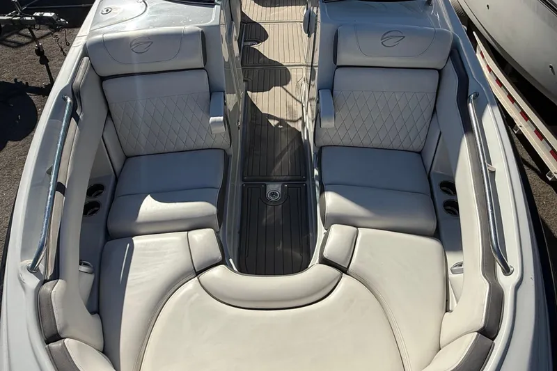 Slide: The Image of 2019 Crownline Eclipse E255 XS boat interior with luxurious seating and sleek design. - 41