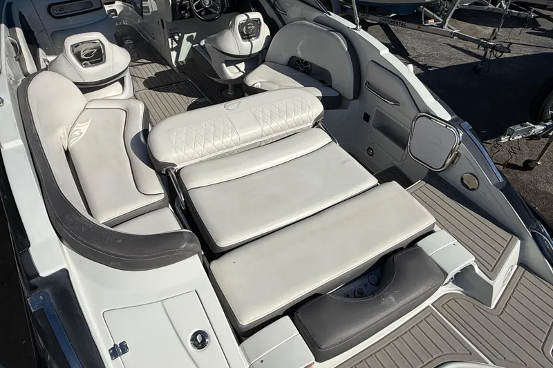 Slide: The Image of 2019 Crownline Eclipse E255 XS boat interior with luxurious seating and modern design. - 5