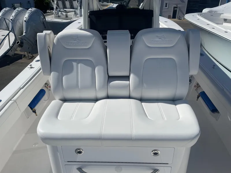 Slide: The Image of Luxurious seating in the 2025 Regulator 31 boat. - 26