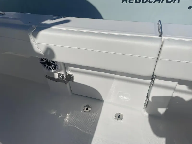 Slide: The Image of Regulator 31 boat 2025, deck detail with speaker. - 29
