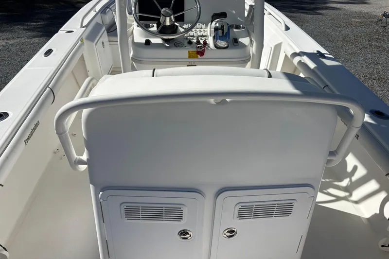 Slide: The Image of 2008 Everglades 243 Center Console boat interior with steering wheel and controls. - 7