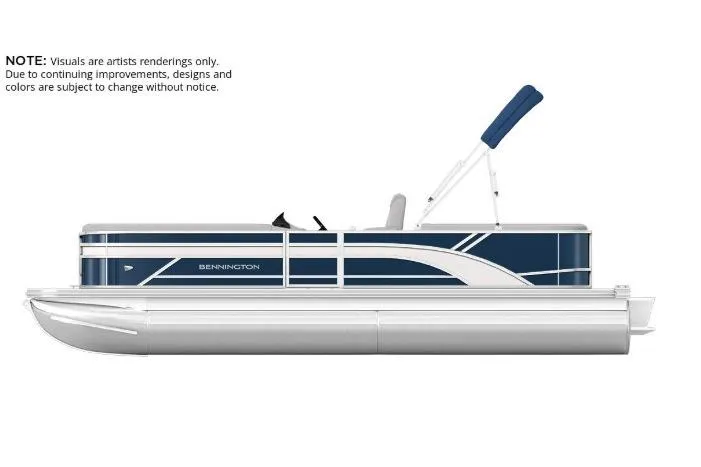The Image of 2026 Bennington 21 SSR pontoon boat, side view, blue and white design. - 1
