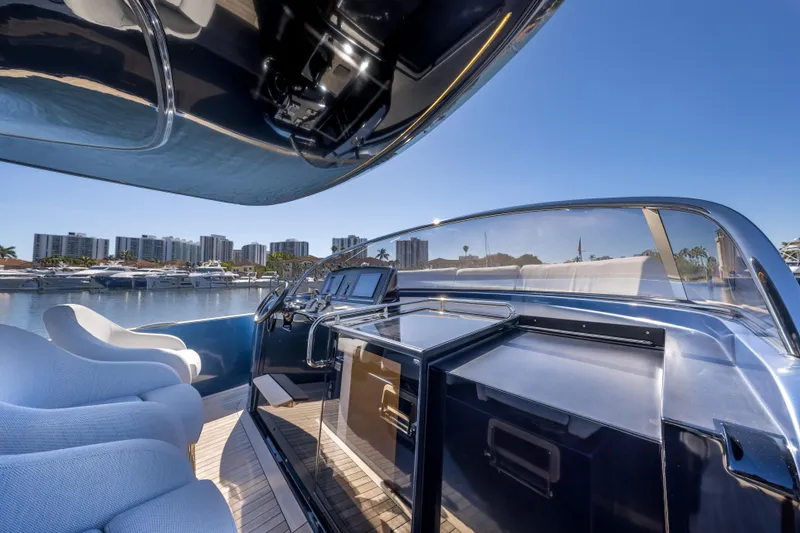 Slide: The Image of 2021 Solaris Power 48 OPEN yacht interior with modern design and waterfront view. - 17