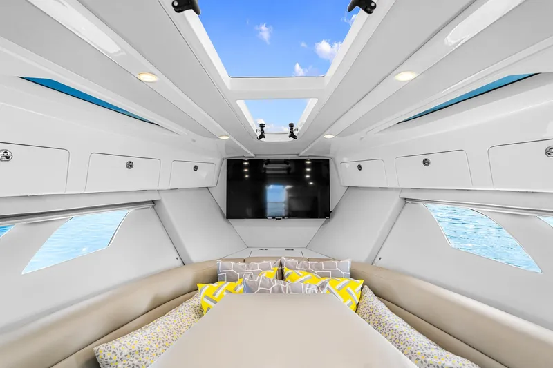 Slide: The Image of Luxurious interior of 2020 Intrepid 407 Cuddy boat with skylights and modern design. - 39