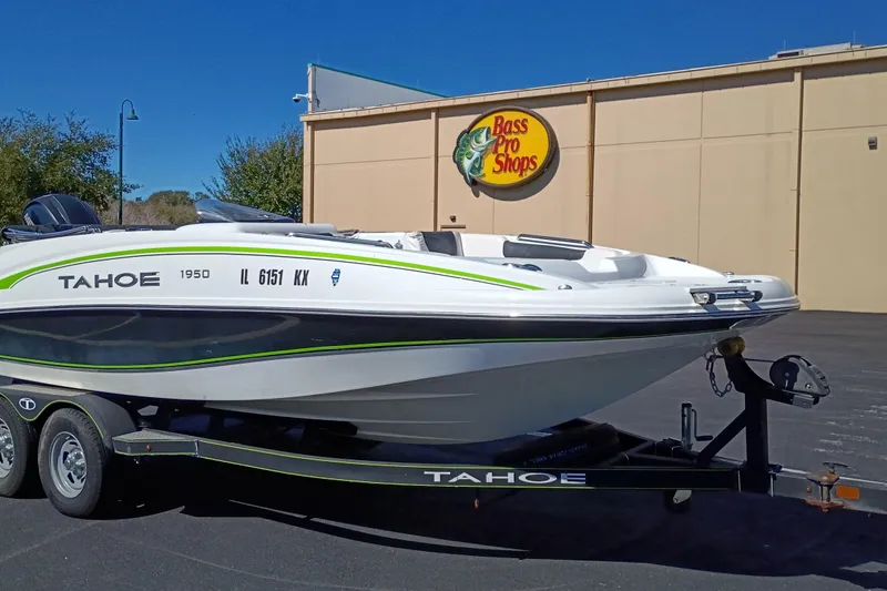 The Image of Tahoe 1950 boat on trailer outside Bass Pro Shops, 2017 model. - 1