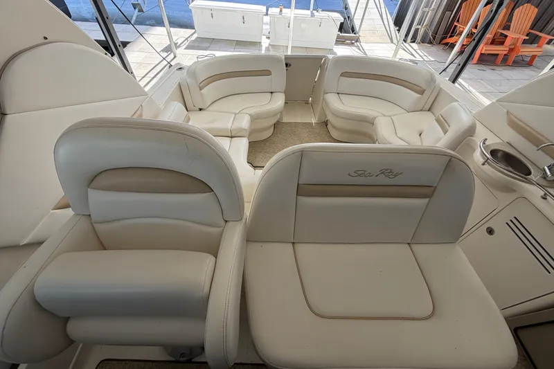 Slide: The Image of Luxurious interior of 2008 Sea Ray 38 Sundancer yacht with plush seating. - 34