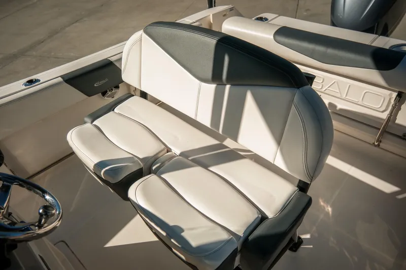 Slide: The Image of 2020 Robalo R242 Center Console boat seating with sleek, modern design and comfortable upholstery. - 17
