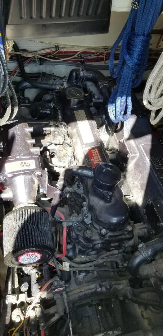 Slide: The Image of Engine room of 1989 Bayliner 3888 Motoryacht. - 3