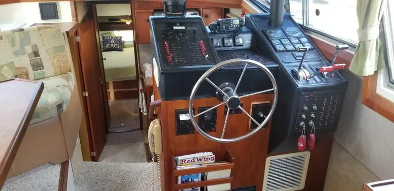 Slide: The Image of Interior of 1989 Bayliner 3888 Motoryacht, helm station and cabin. - 5