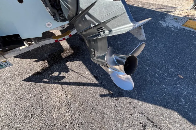 Slide: The Image of Propeller of a 2001 Key West 210 Bay Reef boat on a trailer. - 18