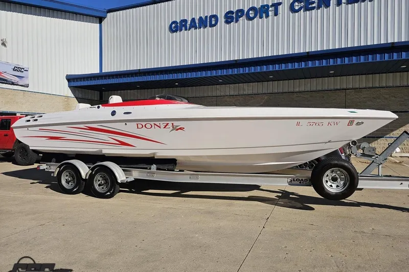 Slide: The Image of 2008 Donzi 27 ZR speedboat on trailer at Grand Sport Center. - 18