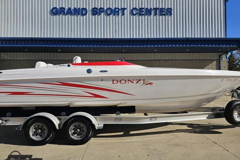 Slide: The Image of 2008 Donzi 27 ZR speedboat on trailer at Grand Sport Center. - 3