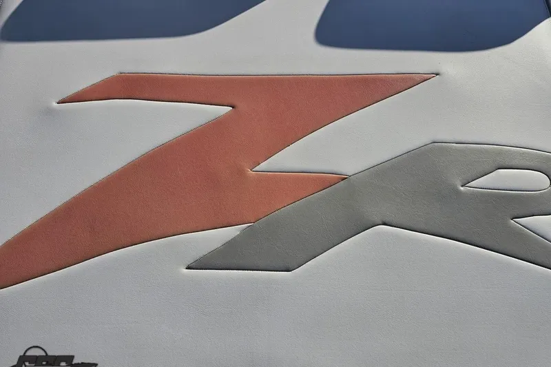 Slide: The Image of Close-up of 2008 Donzi 27 ZR logo on leather upholstery. - 44