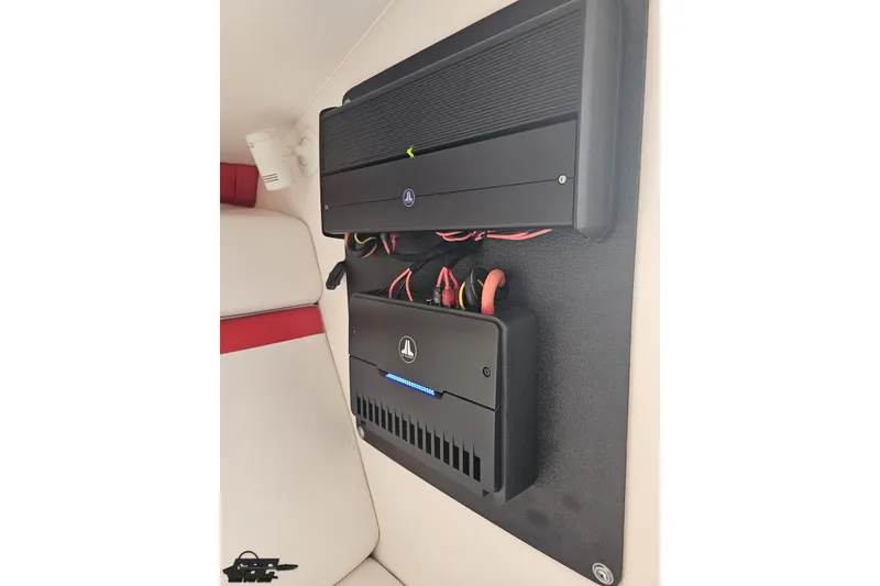 Slide: The Image of Audio system installation in a 2008 Donzi 27 ZR boat interior. - 79