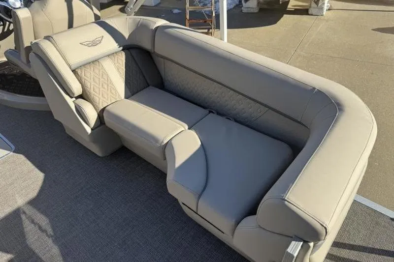 Slide: The Image of Luxurious seating on 2025 Bennington 26 MFB-SPS boat, featuring elegant beige upholstery. - 20