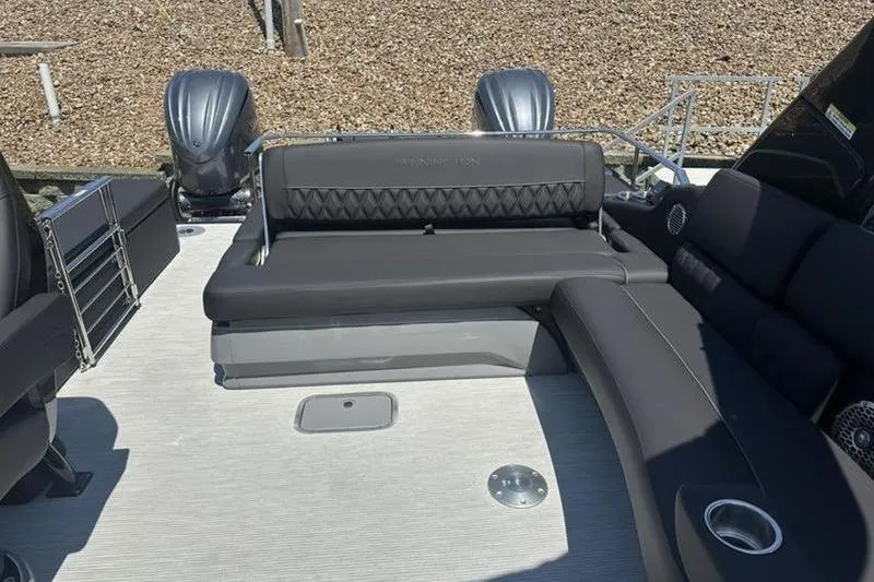 Slide: The Image of Luxury seating on 2026 Bennington 30 QSBAX boat with dual engines. - 12