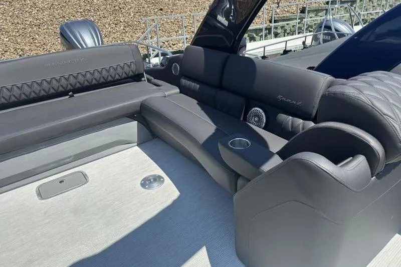 Slide: The Image of Luxurious seating on 2026 Bennington 30 QSBAX boat, featuring sleek design and premium materials. - 13
