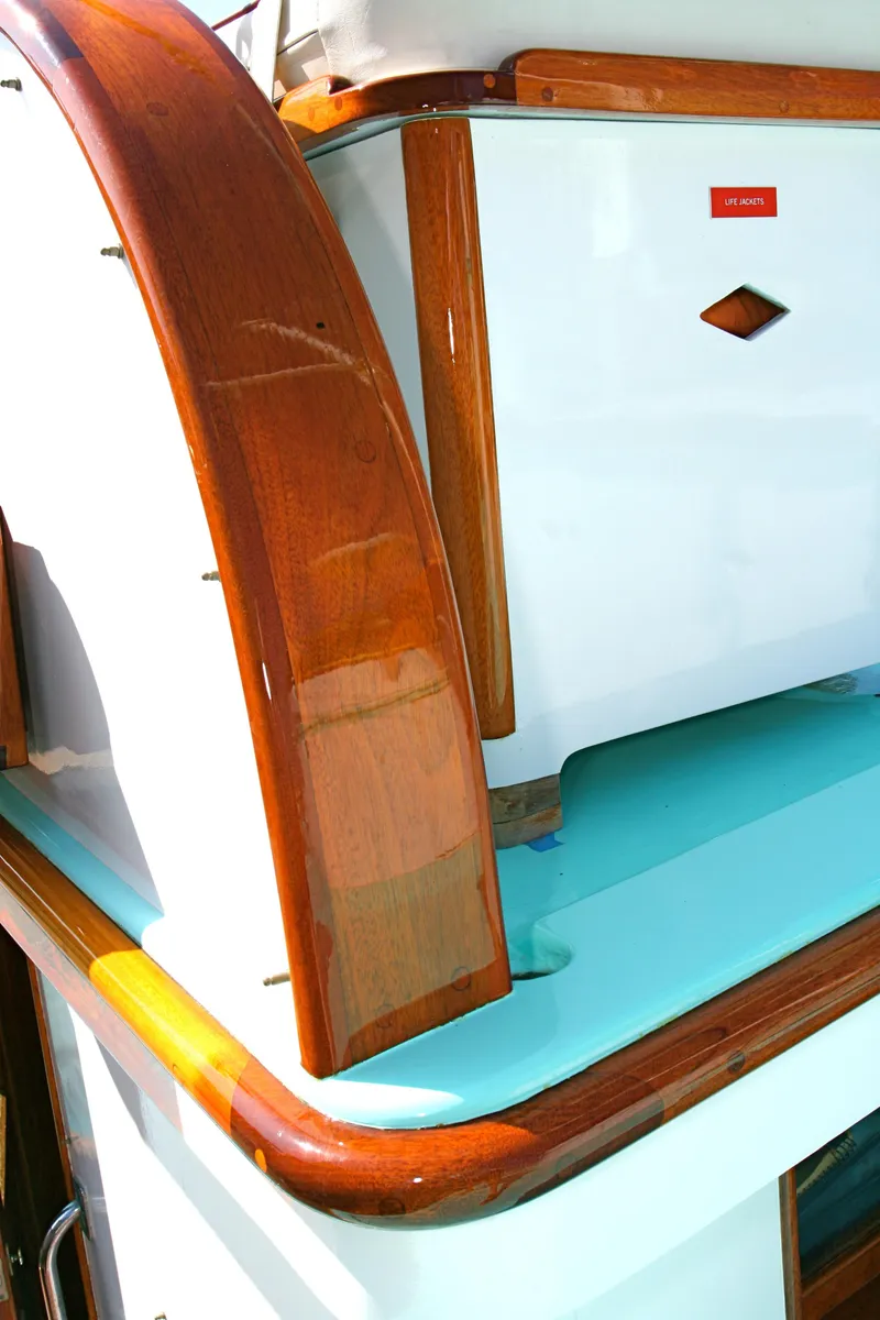 Slide: The Image of Close-up of a 1946 J.M. Martinac classic yacht with wooden trim. - 14