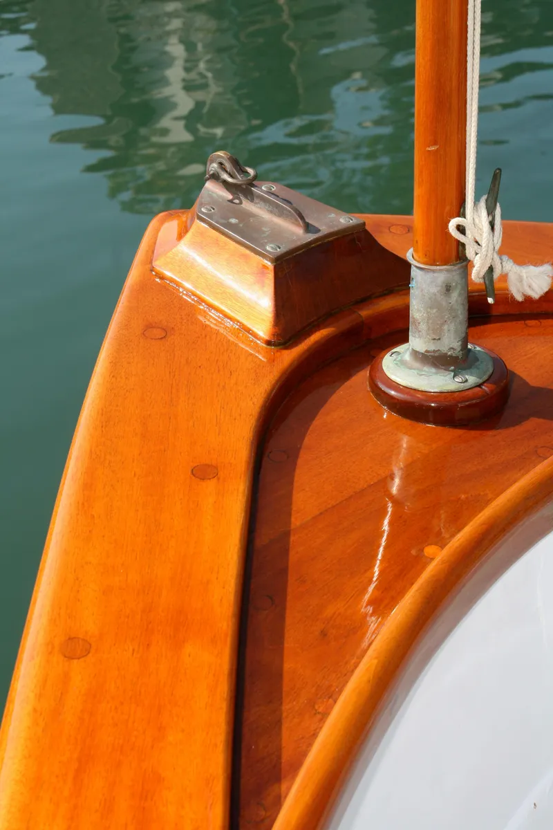 Slide: The Image of Close-up of a 1946 wooden classic yacht detail. - 16