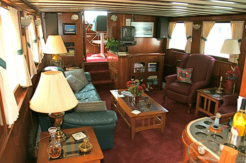 Slide: The Image of Interior of a classic yacht with cozy furnishings, built in 1946. - 24