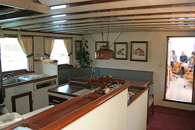 Slide: The Image of Interior of a classic yacht with wood accents, built in 1946. - 36