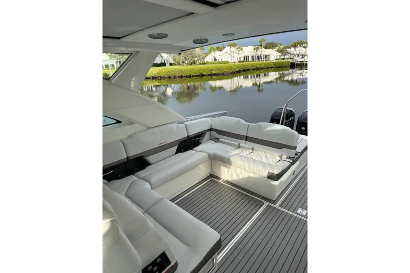 Slide: The Image of Luxurious interior of 2018 Formula 430 Super Sport Crossover yacht with waterfront view. - 9