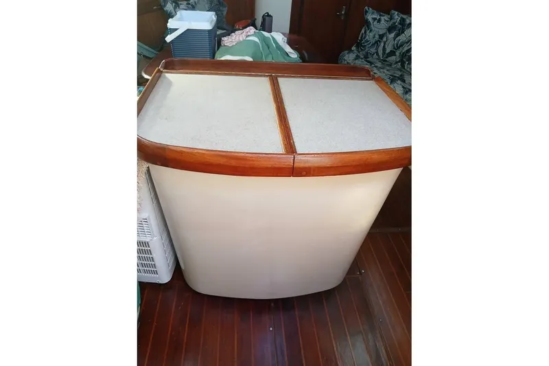 Slide: The Image of 1993 Hunter Vision 36 interior with wooden countertop and seating area. - 7