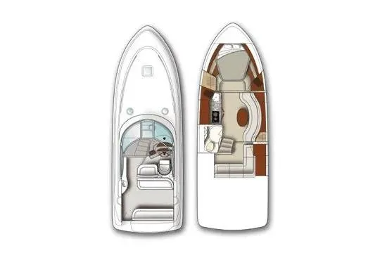 Slide: The Image of 2005 Sea Ray 360 Sundancer boat layout, top and interior views. - 6