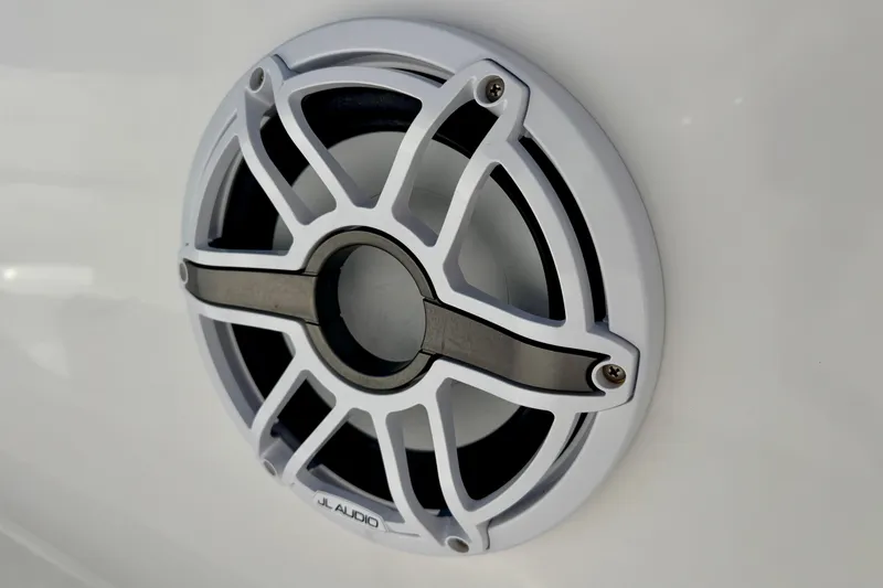 Slide: The Image of Close-up of JL Audio speaker on 2024 Intrepid 407 Nomad FE boat. - 27