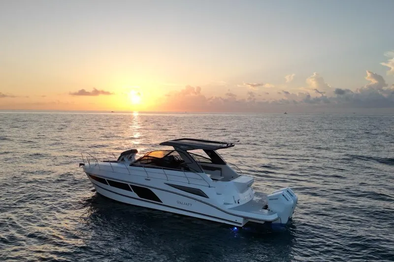 The Image of Valiatt 380 GT yacht cruising at sunset, 2026 model, on open sea. - 0