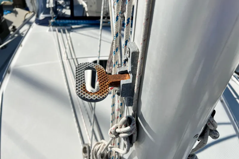Slide: The Image of Close-up of a Catalina 36 MkII sailboat mast with rigging, 1998 model. - 20