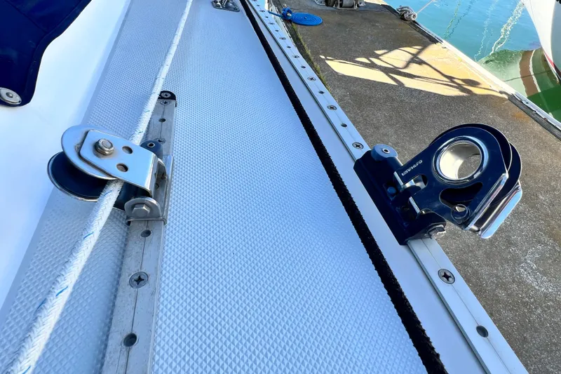 Slide: The Image of Close-up of Catalina 36 MkII 1998 sailboat deck hardware and rigging. - 22