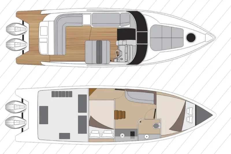 Slide: The Image of Top-down view of 2026 Valiatt 350 GT yacht layout with detailed interior and exterior design. - 8